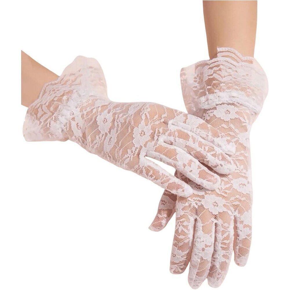 Women's White Floral Lace Ruffle Gloves Elegant Wedding Novelty Accessories